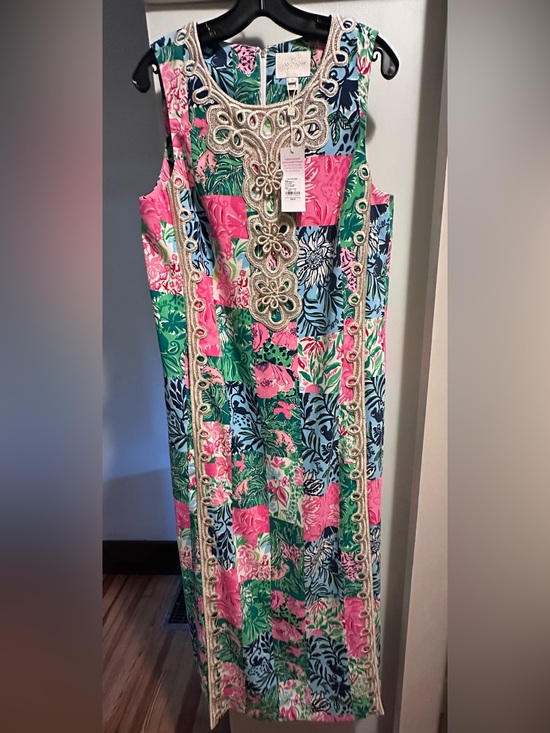 Lilly Pulitzer Dresses & Skirts - Lilly Pulitzer Pink, Green and Blue Floral Dress with Metallic Trim